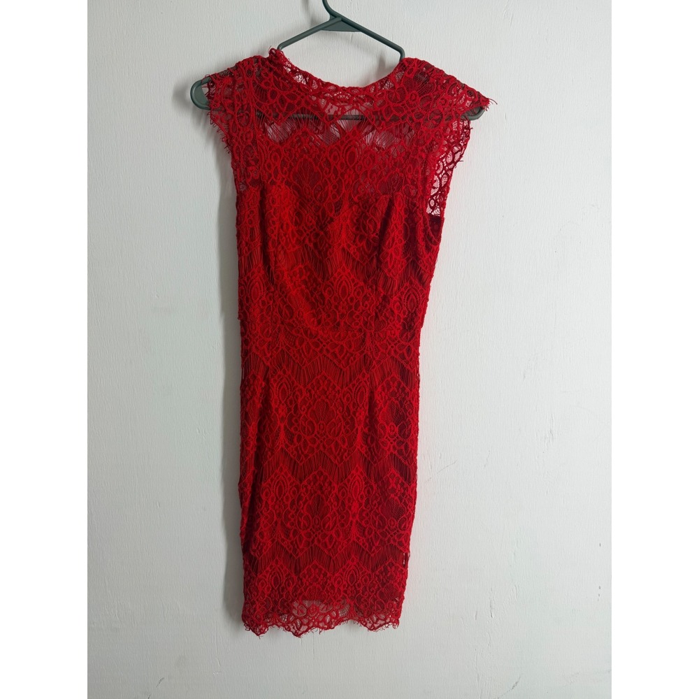 She + Sky Red Floral Lace Mini Dress Cap Sleeve Bodycon Cocktail SL4088 Small
